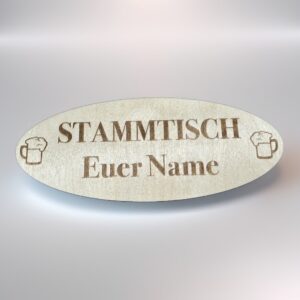 Personalisiertes Holzschild Stammtisch oval mit Wunschname