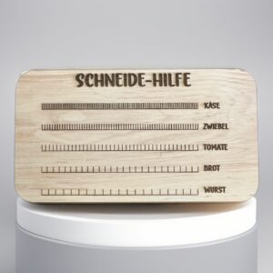 Schneidebrett aus Erle mit humorvoller Schneide-Hilfe