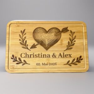 Personalisiertes Bambus Schneidebrett mit Saftrille 29x19 cm – Gravur mit Namen & Datum – Hochzeitsgeschenk aus Holz